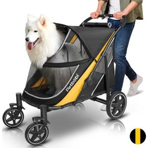 Petbobi Dog Stroller for Medium Dogs - Easy Fold Dual Entry Pet Stroller with One-Foot Brake, All Terrain Wagon Cart with Large Air Mesh, Ideal for Large Senior Pets up to 80 lbs, Black