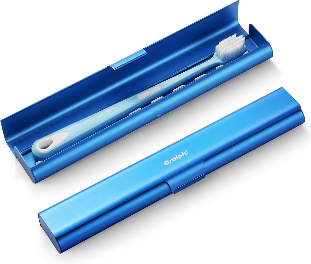 Aluminum Toothbrush Travel Case, Portable Travel Toothbrush Holder, Durable Manual Toothbrush Box Container for Traveling, Bathroom, Camping, Business Trip-Blue (Pack of 1)