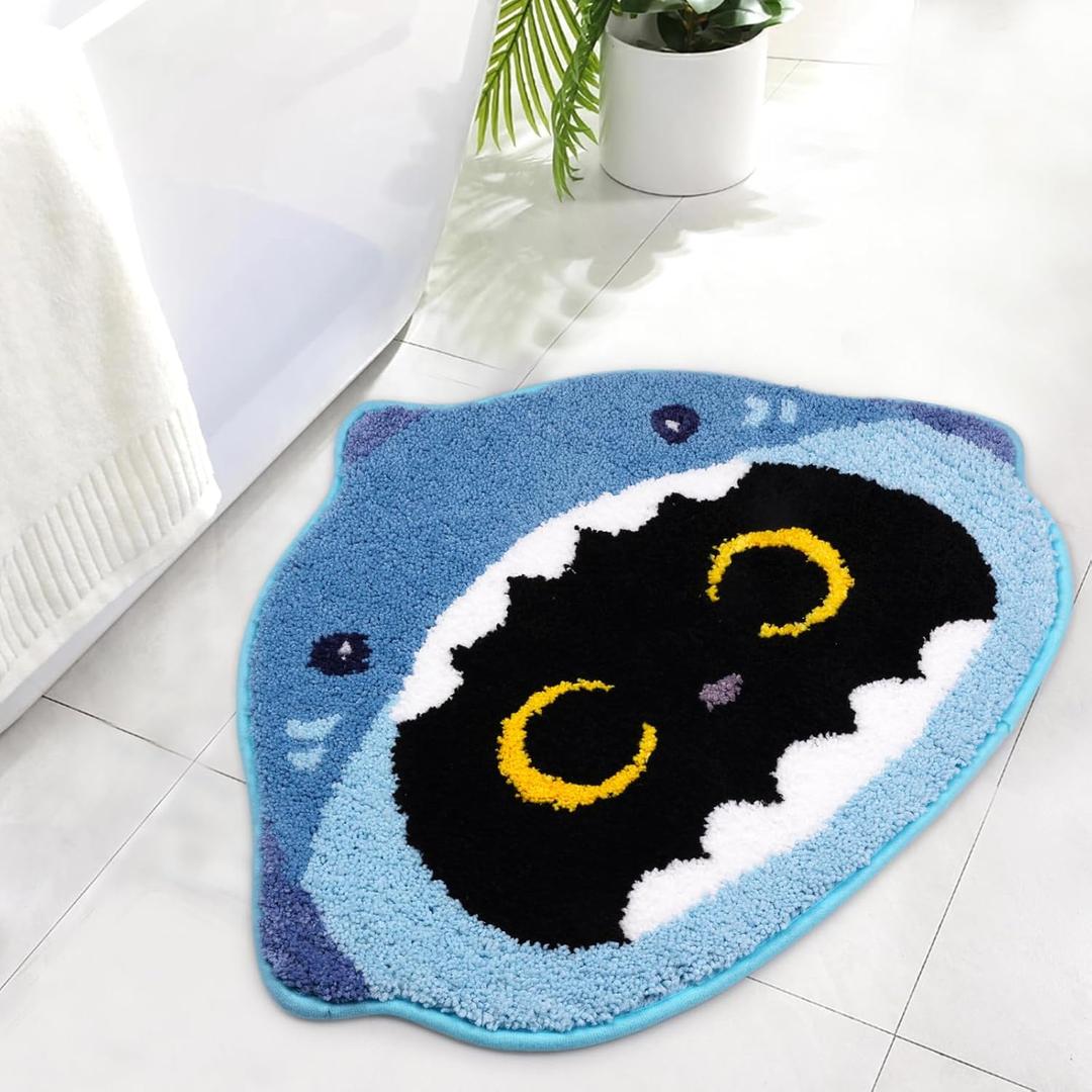 Bathroom Rugs - Shark Black Cat Shaped Bath Rugs,Soft Absorbent Rubber Backing Rug,Machine Washable Bath Mats for Bathroom Floor Tub and Shower,Blue(24 * 20inch) (1'8" x 2' (Oval))