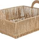 Simplify Large Shelf Storage Basket | Dimensions: 15"x 13"x 5"| 2 Carry Handles | Vertical Weave Design | Paper Rope Material | Great for Living Spaces | Great For Storage and Display