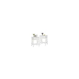 VECELO Modern Versatile Nightstands X-Design Side End Table Night Stand Storage Shelf with Bin Drawer for Living Room Bedroom, Set of 2, White 