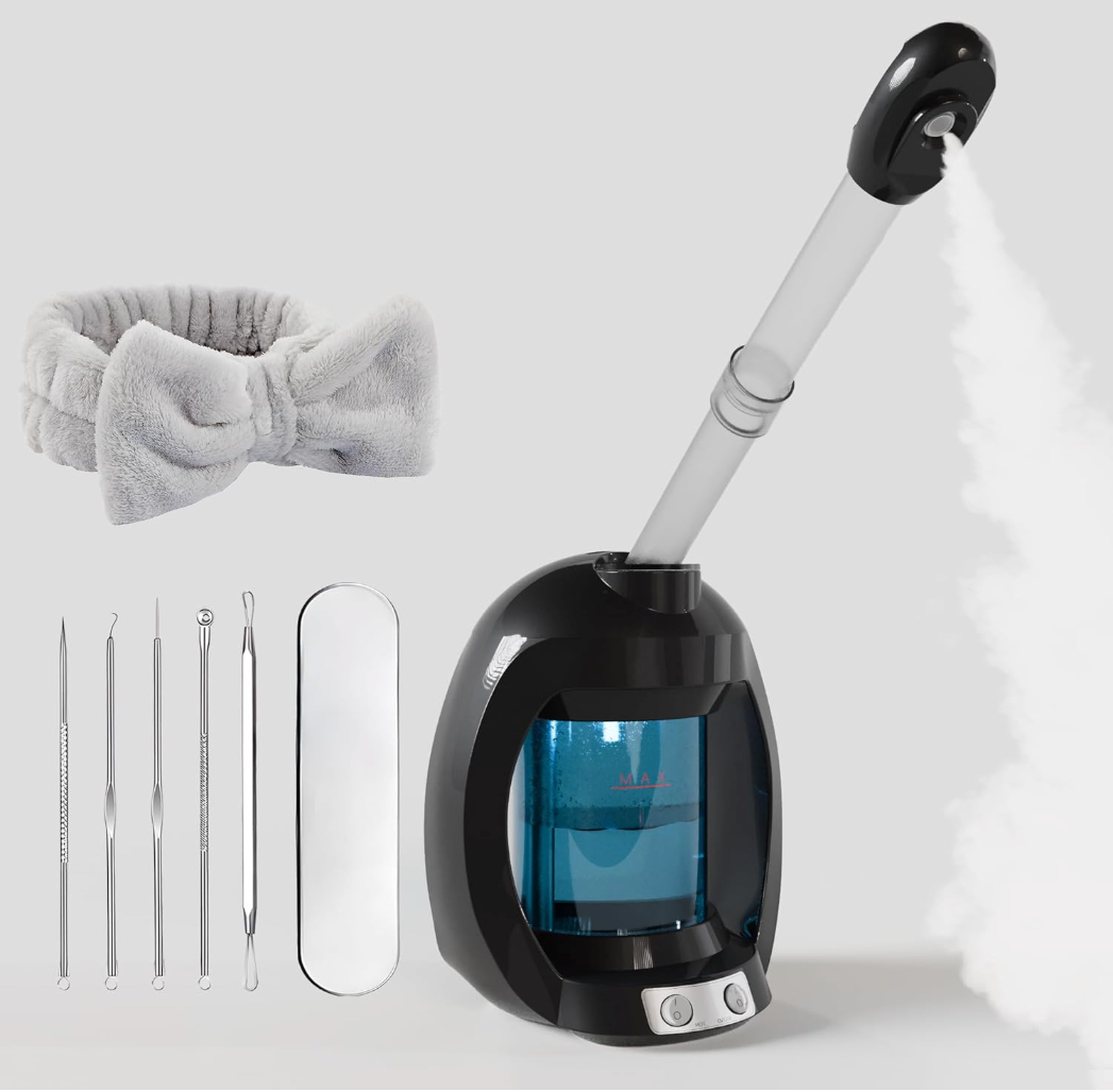 Facial SteamerNano Ionic Face Steamer for Facial Deep Cleaning, Vaporizador Steamer for Esthetician, Professional Facial Steamer for Home Facial Spa. (Black)