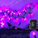 6 FT Halloween Black Garland Willow Vine Twig Decor with Orange & Purple Light, 8 Modes & Timer Battery Operated Waterproof Halloween Decorations Indoor for Mantle Fireplace Home Party Decor