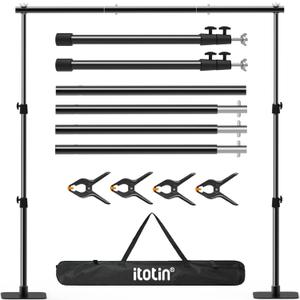 Photo Backdrop Stand Kit, 6.5ft x 10ft Adjustable Photography Background Stands with Metal Flat Base for Birthday Parties, Baby Shower, Wedding, Video Studio (Black)