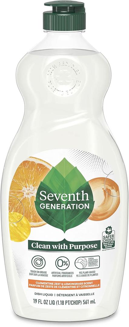 Seventh Generation Dish Liquid Soap Clementine Zest Lemongrass Dishwashing Soap Liquid Soap 19 oz