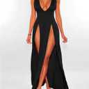 xxxiticat Women's Double Slit Maxi Tank Dress Sleeveless Deep V-Neck Low Cut High Split Cover Up Long Bodycon Wrap Dress, Size XL
