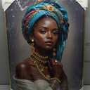 DRLWGTY Framed Wall Art, African Style Elegant Woman Canvas with Handmade Crystals and Gemstones, Large Modern Artwork Ready to Hang for Bedroom, Living Room, Office Decor, 36"L x 24"W