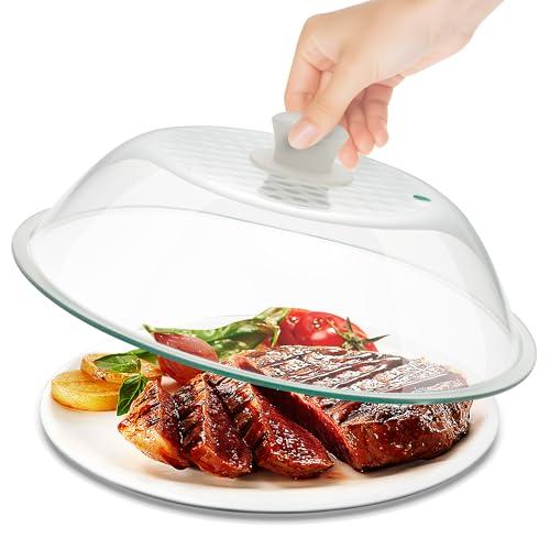 OEC Lighter Weight Tempered Glass Microwave Splatter Cover - 11.5 inch (Inner Diameter 10.6”) - Heat-Resistant -Durable Glass Lid with Vent, Silicone Knob, Dishwasher Safe, 100% Food Grade - BPA Free