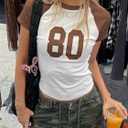 BAIGRAM Women Colorblock Raglan Short Sleeve 80 Letter Graphic Crop Tee Shirt Crewneck Slim Y2K Aesthetic Preppy Summer Tops Brown (White, L)