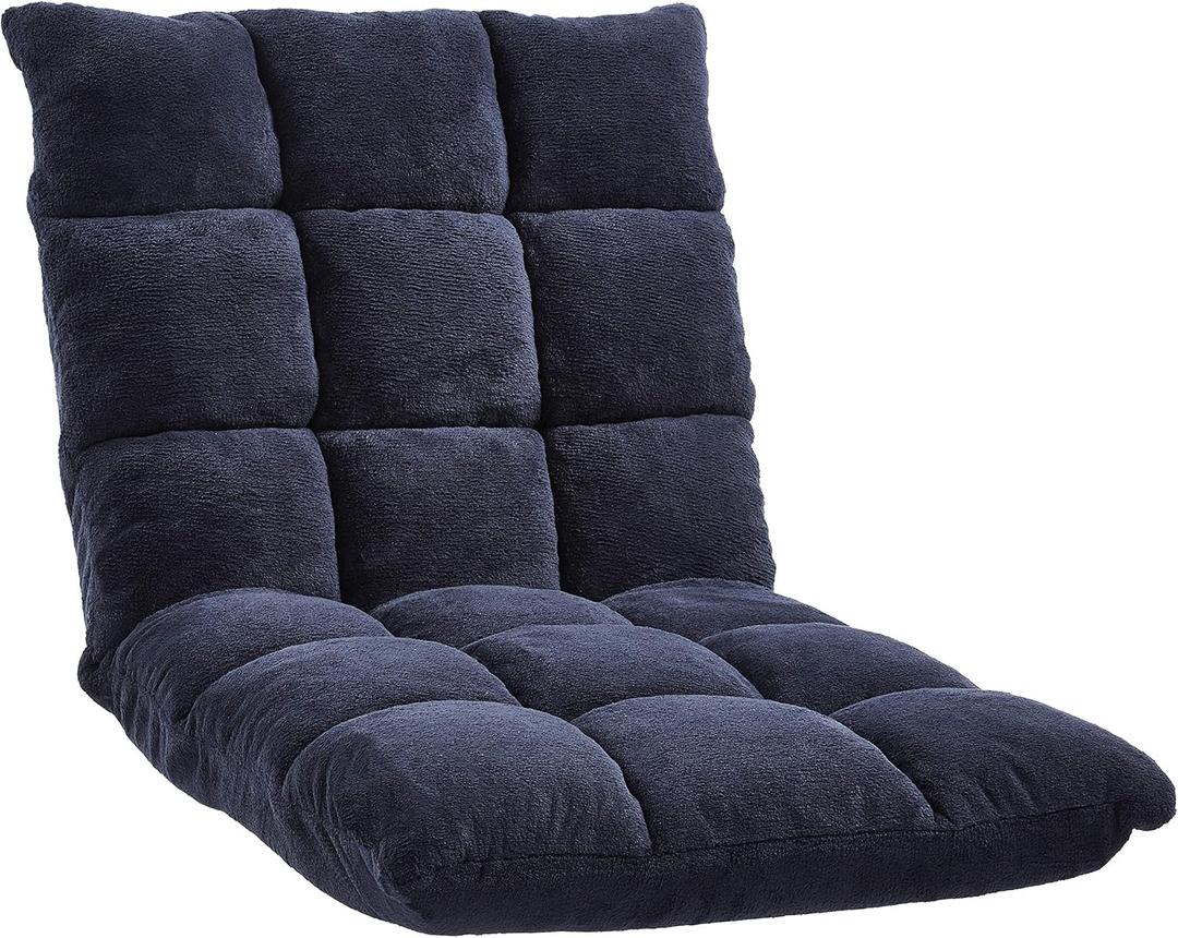 Amazon Basics Adjustable 14-Position Memory Foam Floor Chair with Back Support, Portable, 41.3"D x 21.3"W x 6"H, Navy