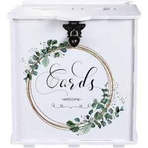 Bucherry Wedding Card Box with Lock White Wooden Gift Envelope Money Box for Reception Anniversary Graduation Birthday Party Decorations