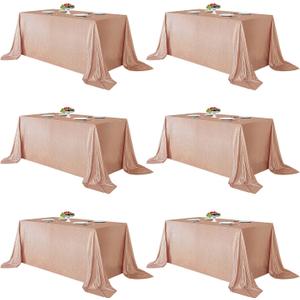 Fitable Rose Gold Sequin Tablecloth for Parties - 6 Pack, 60x120 Inch - Sparkle Glitter Rectangle Tablecloth for 8 Foot Tables, Party Table Overlays for Wedding Baby Shower Photography