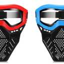 RoundFunny 2 Pack Tactical Mask for Kids with Safety Goggles to Protect Eyes, Full Mask Eye Protection for Christmas Kids Gifts CS Airsoft Shooting Game Party (Bright Color)
