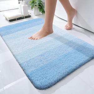 OLANLY Bathroom Rugs Mat 24x16, Extra Soft Absorbent Microfiber Bath Rugs, Rubber Backing, Quick Dry, Machine Washable Bath Mats for Bathroom Floor, Tub, Shower and Home Decor Accessories, Sky Blue