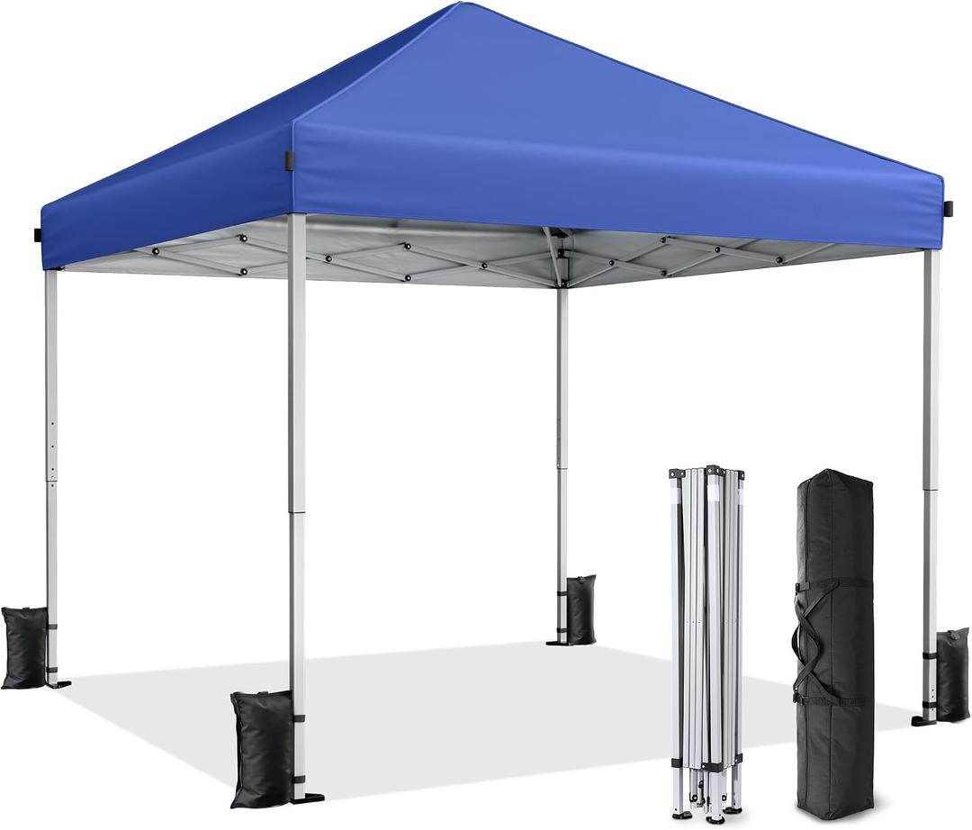 10x10 Pop Up Canopy, Portable Instant Canopy Tent with Carry Bag, 4 Sandbags and 8 Stakes for Outdoor Events, Parties & Camping - Blue