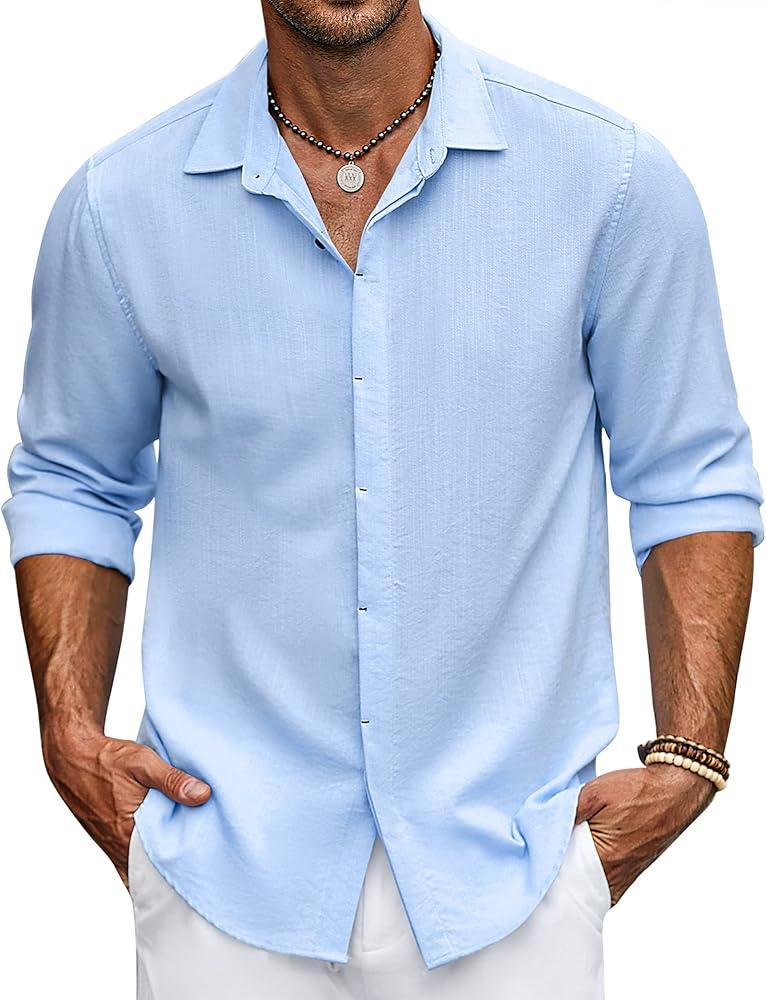 COOFANDY Blue Button Up Blouse 5XL COOFANDY Blue Button Up Blouse 5XL