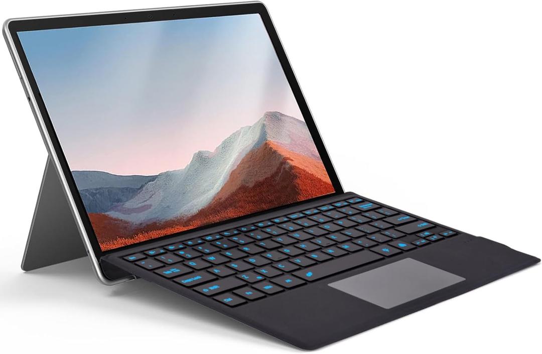Wineecy Backlit Keyboard for Surface Pro 7/7 Plus/6/5/4/3, 7 Colors Font Backlight Detachable Wireless Type Cover with Trackpad/Pen Holder Compatible with Microsoft Surface Pro 7/7+/6/5/4 12.3 Inch