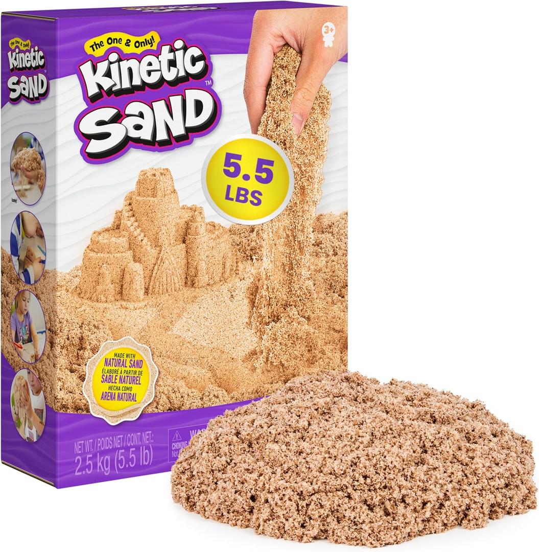 Kinetic Sand, 5.5lbs (2.5kg) Natural Brown Play Sand for Arts and Crafts, Sandbox, Moldable Sensory Toys, Ages 3 and up