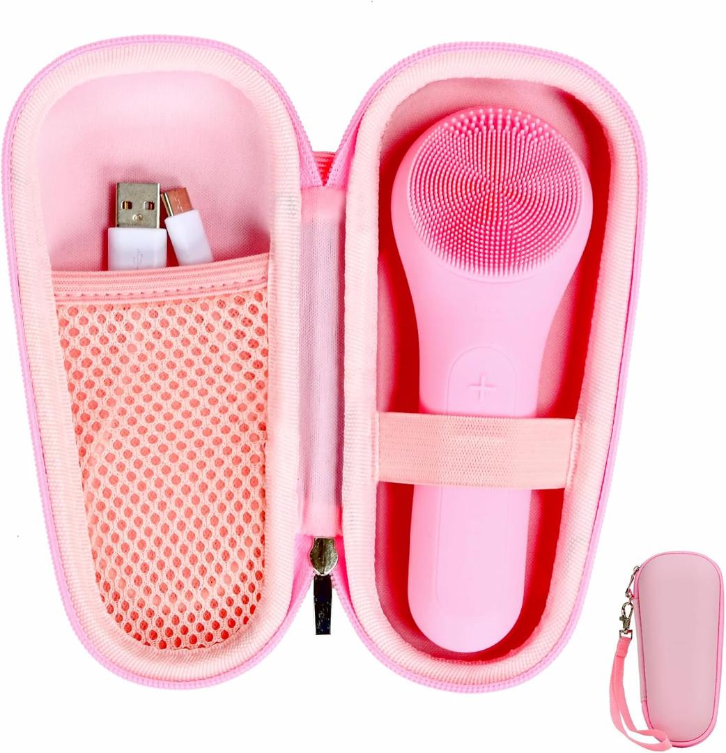 Case Compatible with NgraCoola CLIE Sonic Facial Cleansing Brush, Waterproof Case Storage Carrying Holder Fits for Silicone Face Scrubber and Charging Cable (Box Only), Pink