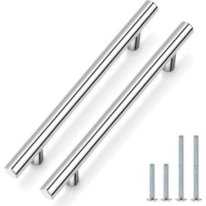 Probrico (15 Pack Polished Chrome Cabinet Cupboard Pulls, Kitchen Cabinet Handles Euro T Bar Dresser Handle, 6-3/10" Hole Centers