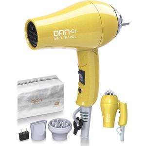 Mini Portable Hair Dryer 1200W, Travel-Friendly, Dual Voltage 125/250V, 2 Speed Settings, Foldable, Lightweight, Two Concentrator & Diffuser Nozzles, Removable Filter
