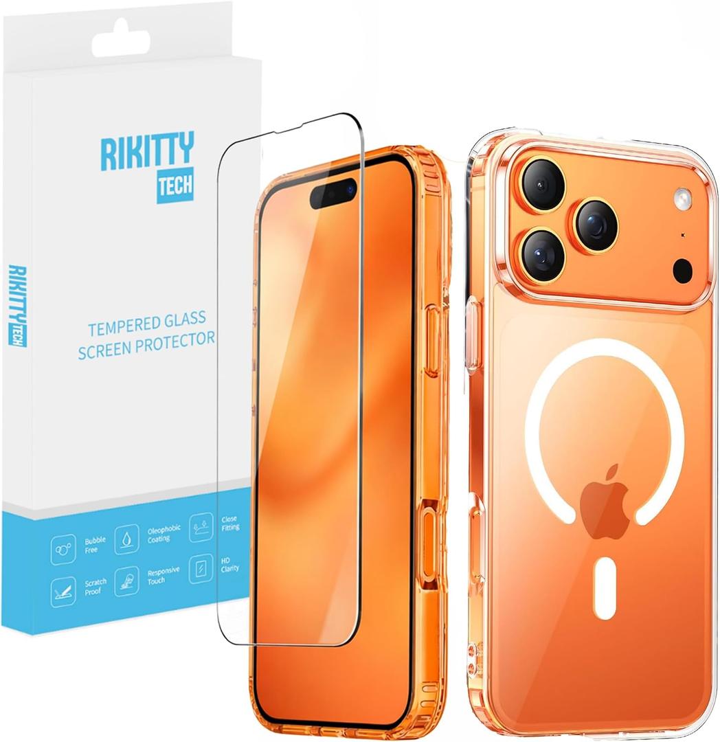 for iPhone 17 Pro Max Crystal Clear Magnetic iPhone Case with 9H Tempered Glass Screen Protector, MagSafe Compatible, Anti-Yellowing Shockproof Transparent iPhone Cover & Screen Protector