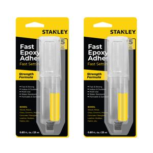 STANLEY Fast-Setting Epoxy Glue - Two-Part Epoxy Adhesive, 5 Minute Cure Time, Fast Bonding for Wood, Glass, Metal and More - 0.85 oz - 2 Pack