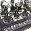 Egyptian Anubis Chess Set Black Silver and Gold Men with 16" Hieroglyphic Board