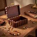 Nosiny Scalloped Wooden Jewelry Box Trinket Organizer with Lid Fan Shaped Decorative Storage Box for Keepsake, Rings, Earrings, Photos, Home Nightstand Dresser Display, 7.25 x 10 x 3.88 Inches