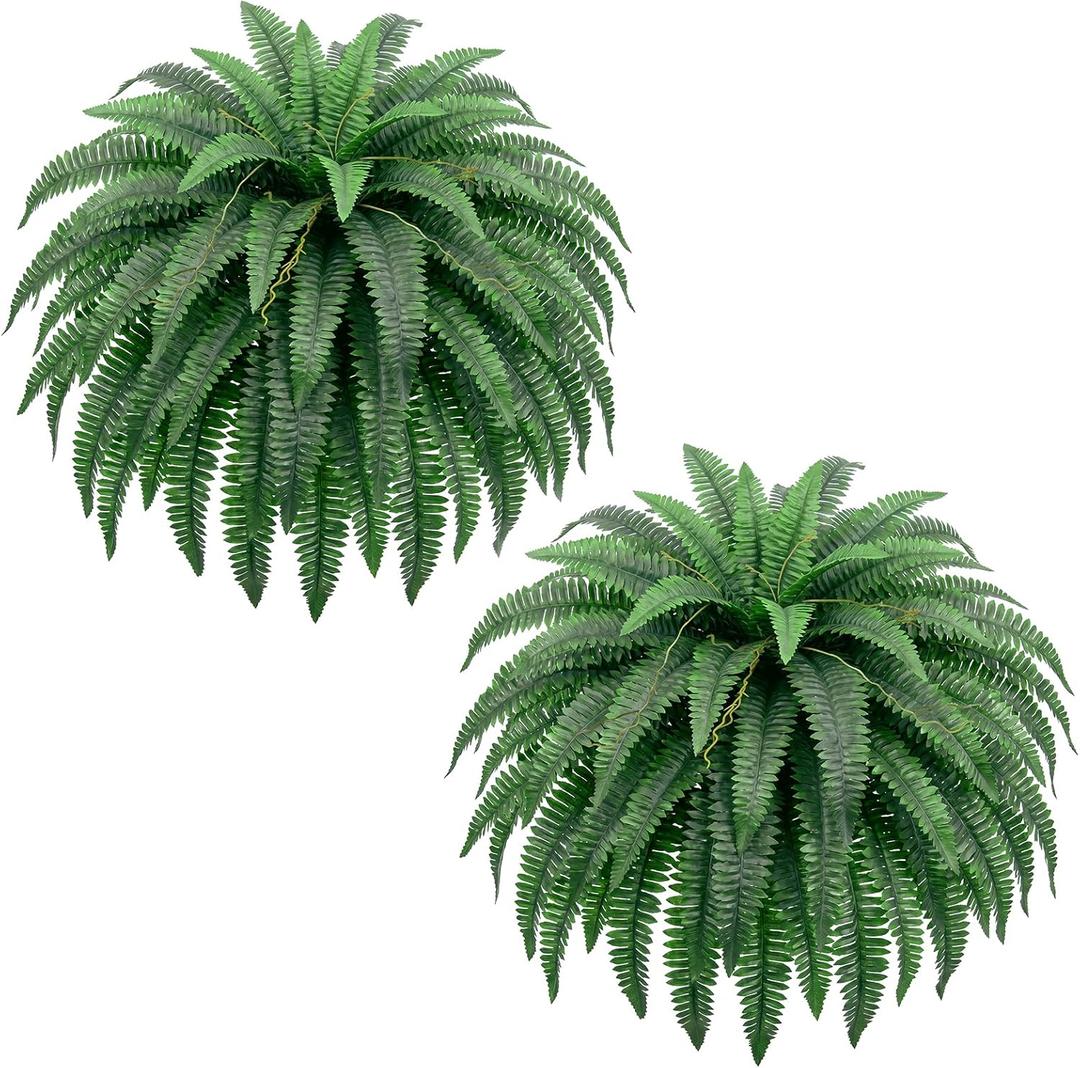 45" Artificial Ferns for Outdoors,2 Boston Fake Ferns with 55 Pronds,UV Resistant & Realistic Faux Ferns for Outdoor Planter Large,Indoor,Front Porch Decor Garden Yard Patio Decor