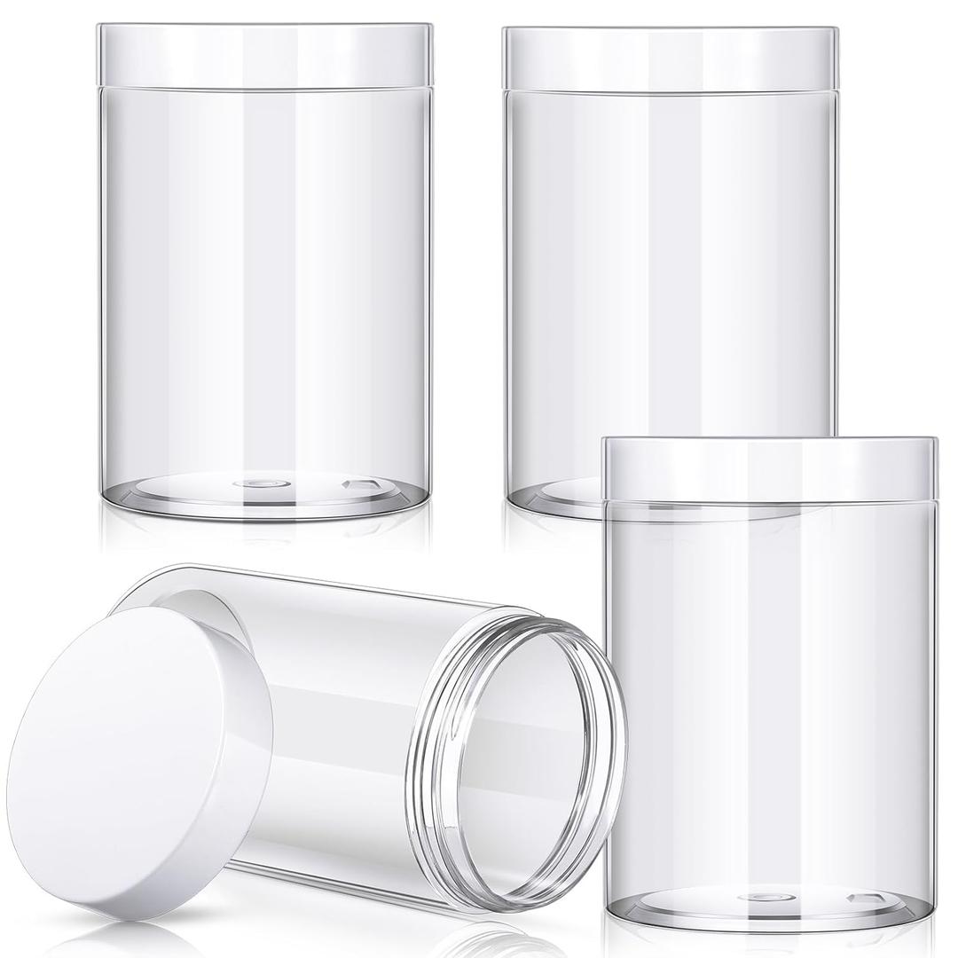 Patelai 4 Pieces Round Wide-mouth Leak Proof Plastic Container Jars with Lids for Travel Storage Makeup Beauty Products Face Creams Oils Salves Ointments DIY Making (12 Ounce,White)