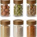 Zoaiirte 6pc 8 fl oz Glass Mason Jars with Acacia Wood Airtight Lids - Food Storage Container Set, Clear Stackable Leakproof Kitchen Canisters for Meal Prep/Snack Organization/Spice Storage