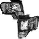 Headlight Assembly for ford for F-150 2009-2014 Black Housing Clear Reflector Clear Lens Driver and Passenger Side Headlamp