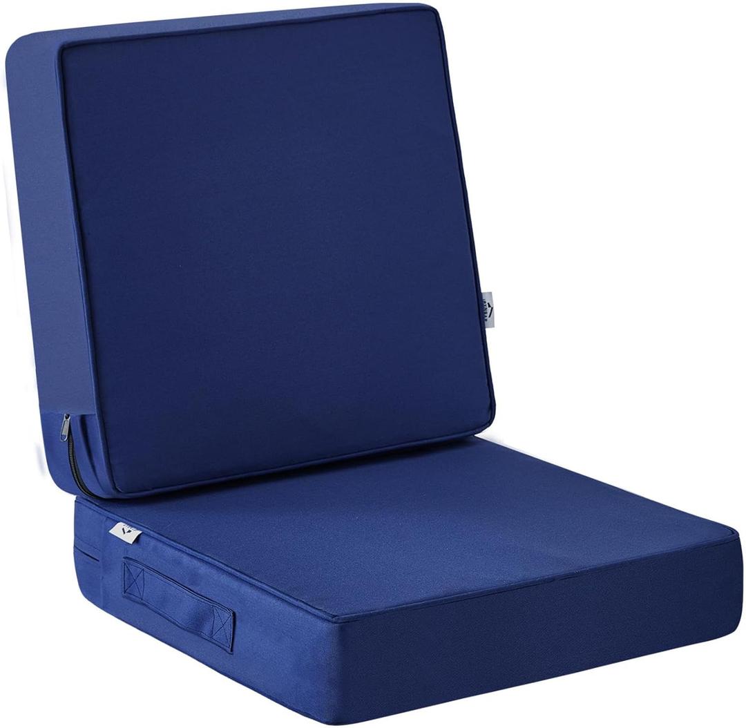 IPYNBAP Outdoor Cushions, Outdoor Chair Cushions 19x19x3 Inch, Cushions for Outdoor Furniture with Removable Cover, Waterproof & Fade Resistant Outdoor Seat Cushions for Patio, Lawn, Navy Blue, Pack of 3 