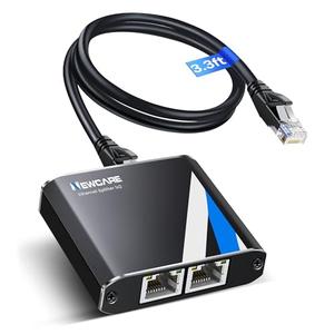Gigabit Ethernet Splitter 1 to 2 High Speed 1000Mbps with 3.3ft LAN Cable, NEWCARE 1 in 2 Out Dual RJ45 Port Internet Splitter for Cat5/5e/6/7/8, Plug and Play, 2 Devices Simultaneously Networking