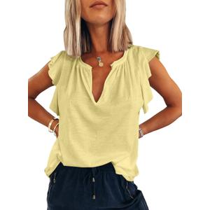 Dokotoo Womens Short Sleeve Tank Tops Trendy Summer Sping Cap Sleeve Tops for Women Basic Cute V Neck Solid Sleeveless T Shirts 2026 Dressy Casual Loose Blouses Shirts Yellow (Yellow, XXL)