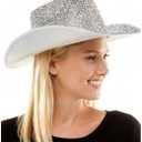 Silver Rhinestone Western Cowboy Hat for Womens - Glitter Cowgirl Hat for Disco Parties and Costumes