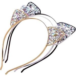 Bnikion Cat Ears Headband Rhinestone Cat Headbands Crystal Hair Hoop Women Party Headdress Cosplay Costume Headwear Halloween Makeup Handmade Headpiece Hair Band Hair Accessories 6 Pack