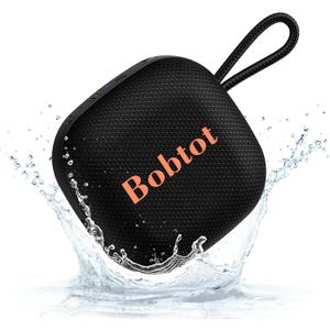 Bobtot Portable Bluetooth Speakers Wireless, IPX7 Waterproof Mini Speaker with 16 Hours Playtime, Loud Stereo Sound, TWS, Built-in Microphone, Small Size for Travel Sport, Black