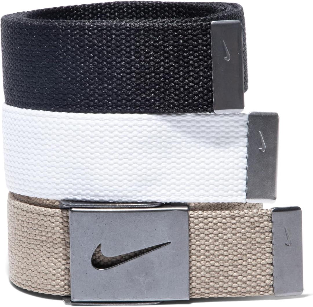 Nike Men's 3 Pack Golf Web Belt (White/Khaki/Black)