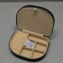 ProCase Travel Size Jewelry Box, Medium Portable Seashell-Shaped Jewelry Case, 2 Layer Jewelry Organizer in PU Leather for Women -Black (Medium - No Mirror)