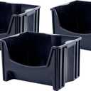 Mighty Tuff Jumbo Stackable Storage Bins, Pack of 3, Easy-Access Storage, Large Easy-to-Grip Handles, Wide Front Opening, Interlocking, Stack Vertically, Black
