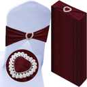 50 Pcs Spandex Chair Sashes with Heart Shaped Buckle Slider Stretch Chair Cover Band Universal Elastic Chair Ties for Wedding Banquet Event Party Decoration(Burgundy)