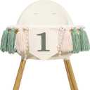 Green 1st Birthday Decoration Set - Wild One Tassel High Chair Banner,Green Forest Theme Cake Topper,Jungle Safari First Birthday Hat,Nature Party Decoration Photo Props