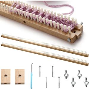 Lounsweer 38" Extra Long Chunky Blanket Loom Knitting Board Kit Adjustable Wood Looms for Beginners DIY Craft Enthusiasts Single Knit and Double Knit 168 Pegs
