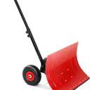 Snow Shovel for Driveway with Wheels, 29.1" W x 14.2" H, Heavy Duty Snow Pusher, Snow Plow Shovel Rolling, Adjustable Angle & Height Carbon Steel Metal Blade, for Snow Removal Clear, for Garden, Deck