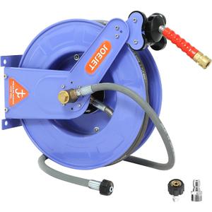 JOEJET Retractable Pressure Washer Hose Reel, 3/8" x 50 FT Power Washer Hose Reel with Hose, Wall/Floor Mounted, 4000 PSI, Blue
