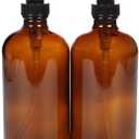 2, Large, 16 oz, Empty, Amber Glass Bottles with Black Lotion Pumps