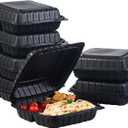 Jaluxing 9X9 3-Compartment 50-Pack Plastic Clamshell Takeout Food Trays Heavy Duty Togo Disposable Box For Pasta Salad Sandwich Carryout Hinged Containers With Secure Snap Lid (Formerly FULING)