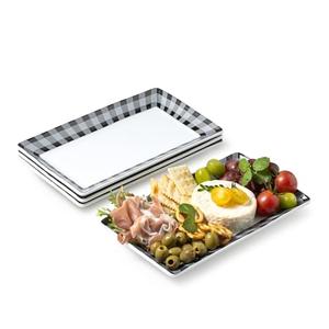 LAUCHUH Serving Platters, 10 inch Porcelain Checkered Dinner Plates Set of 4 Black and White Rectangular Plates Serving Dishes for Entertaining, Sushi, Cupcakes, Cookies, Fruit, Vegetables